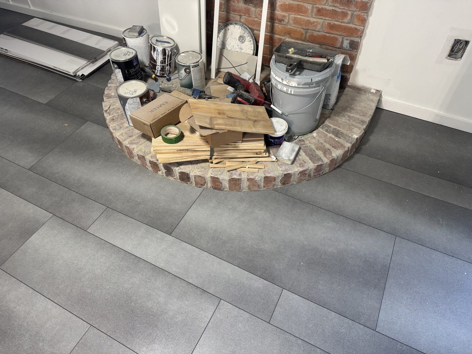 Tile-look LVP around hearth