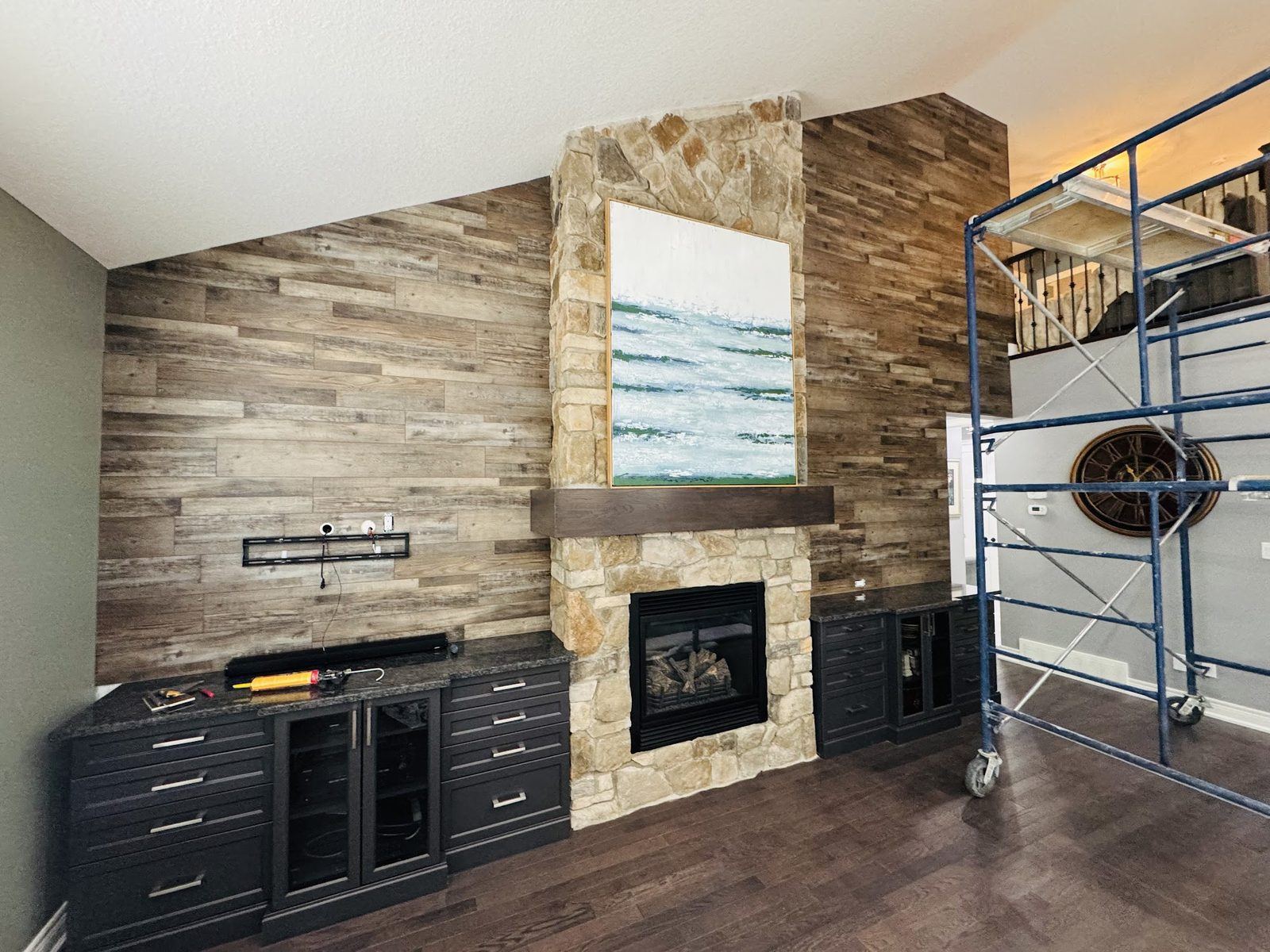 Wood plank feature wall