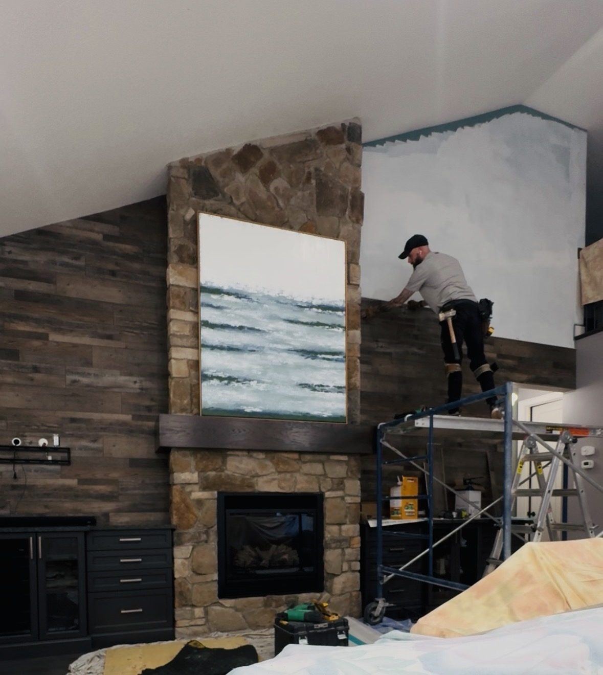 Feature wall install in progress