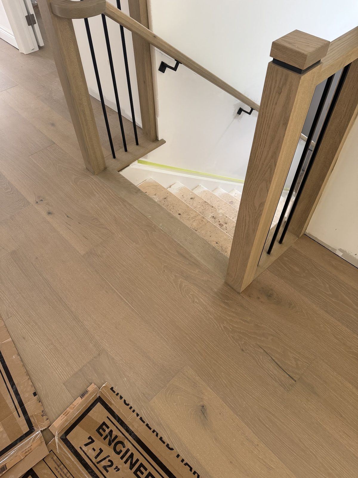 Wide plank hardwood landing