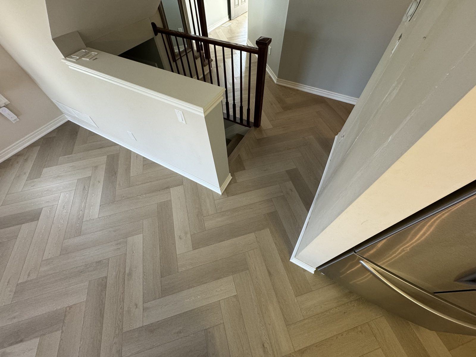 Baseboard along stairwell