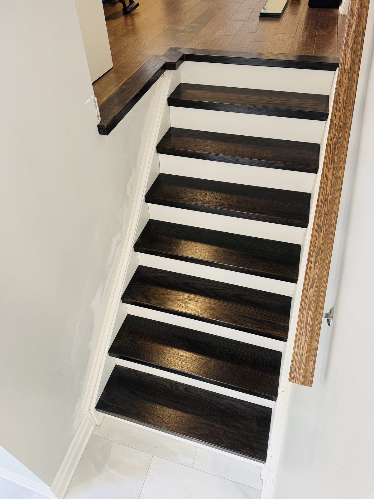 Dark treads, white risers